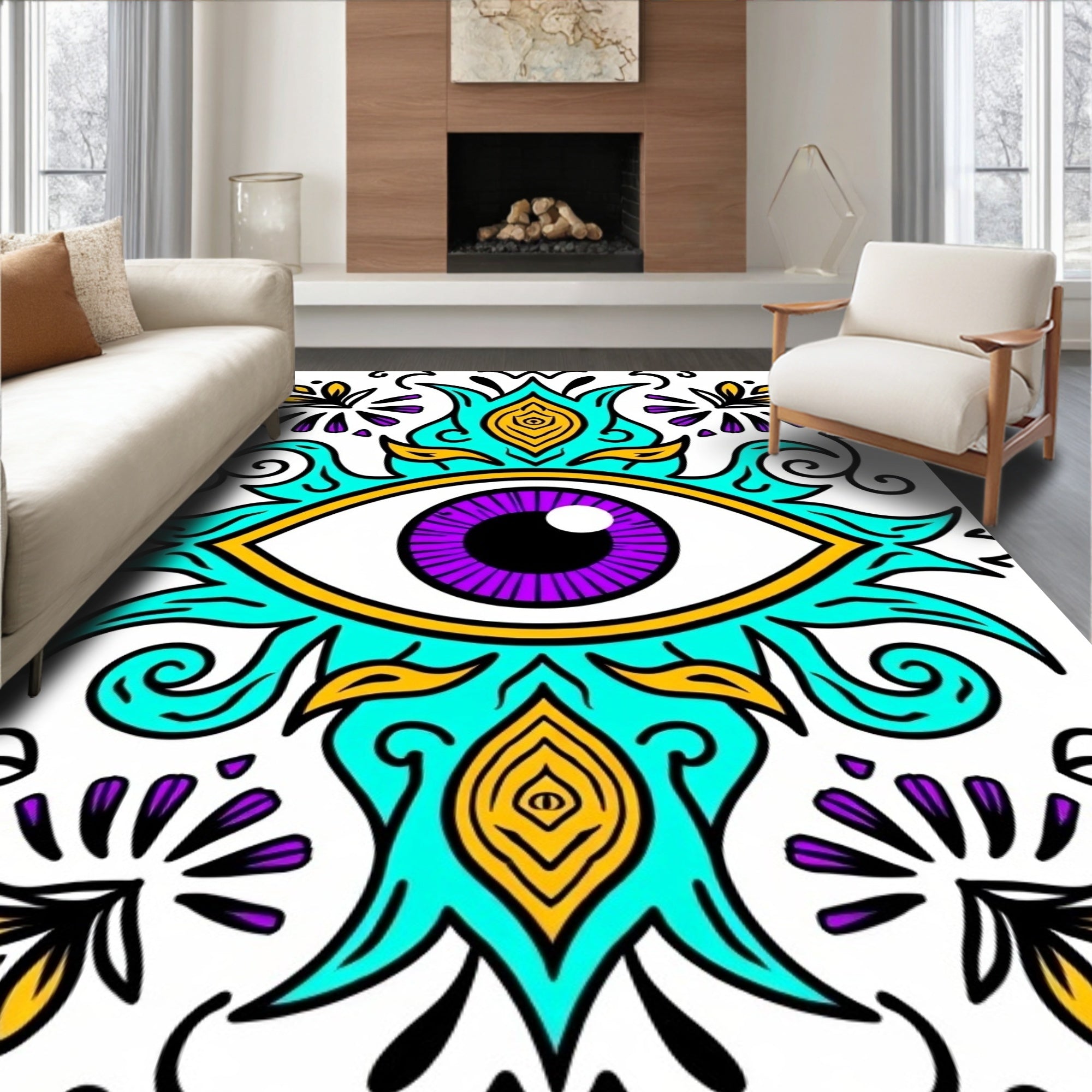 Vibrant Purple Eye Turquoise Floral Rug