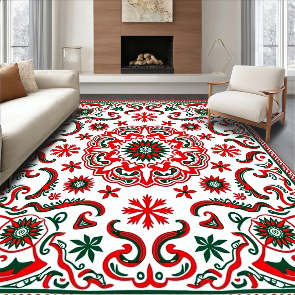 Crimson Green Floral Medallion Rug