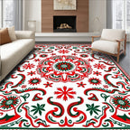 Crimson Green Floral Medallion Rug