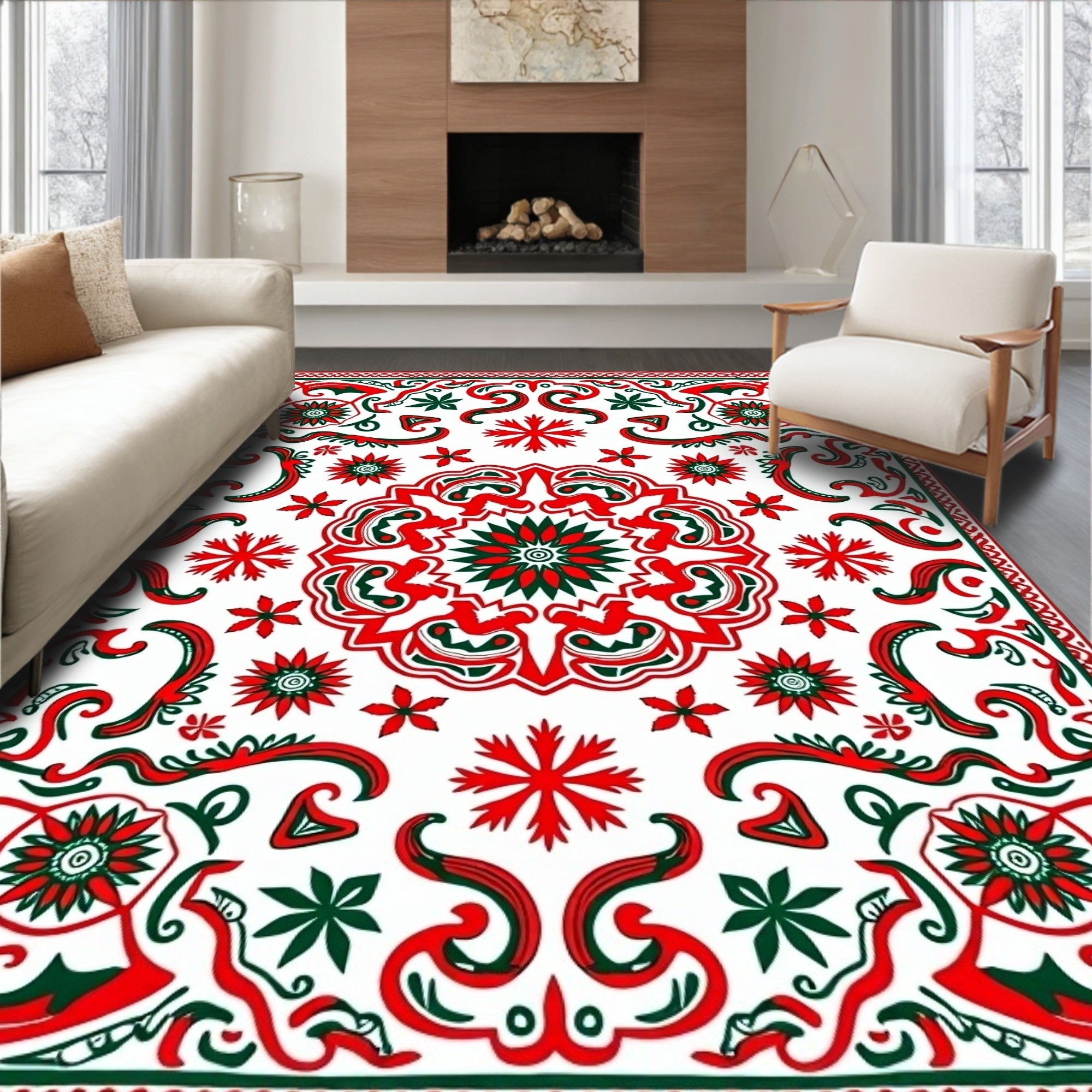 Crimson Green Floral Medallion Rug