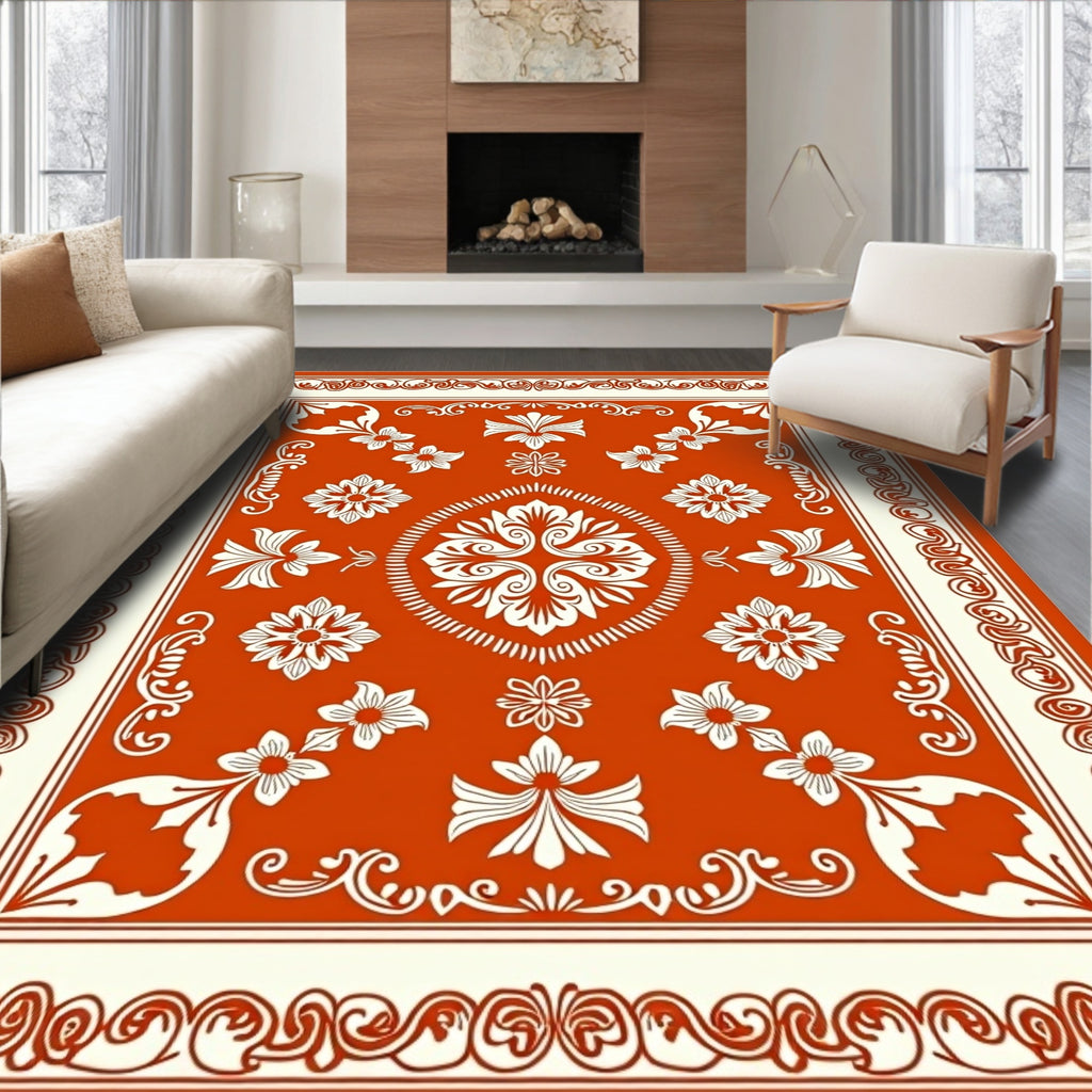 Orange and Cream Floral Medallion Rug