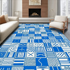 Blue White Geometric Square Collage Rug