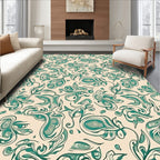 Teal Swirl Vine Cream Background Rug