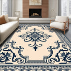 Deep Blue Vintage Floral Scroll Rug