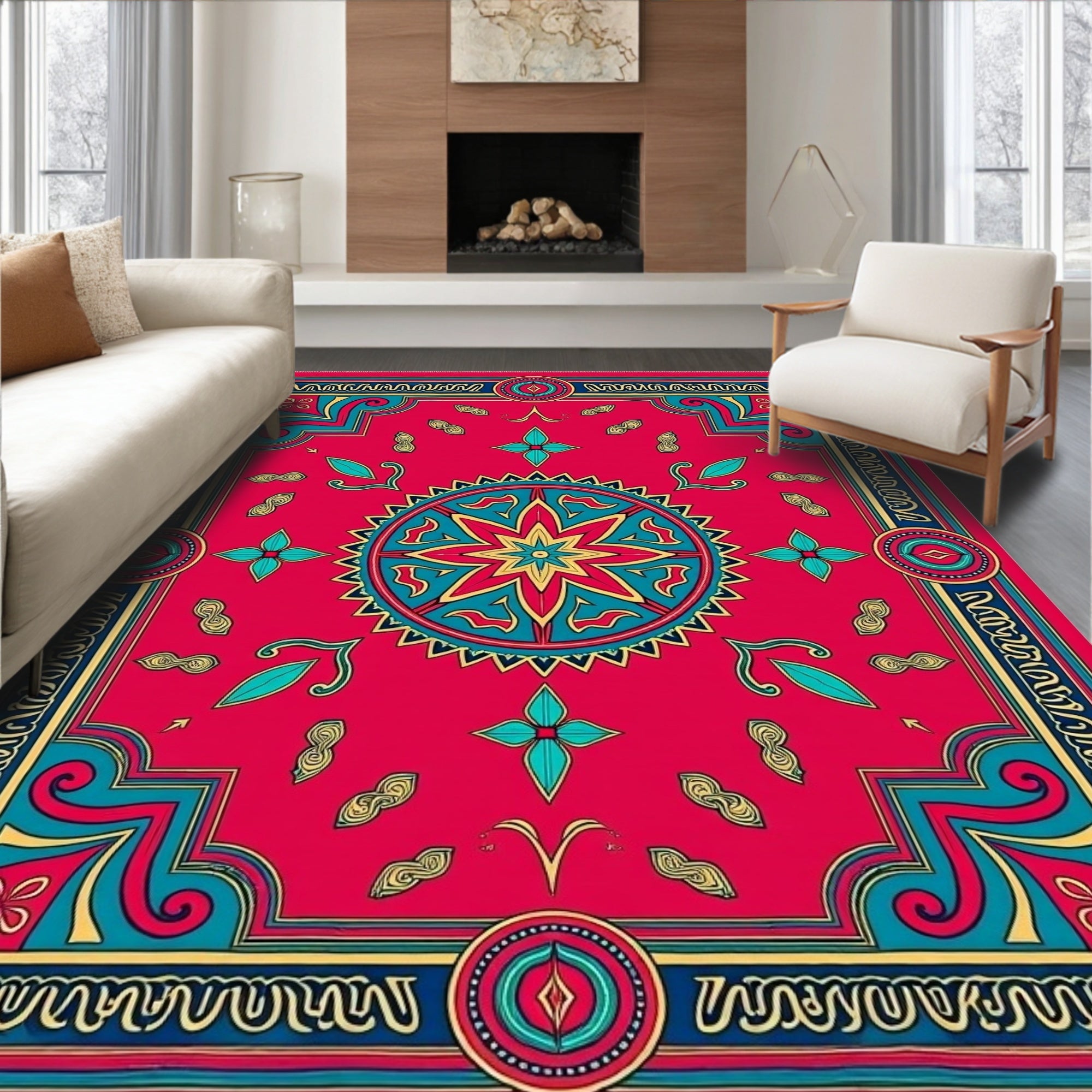 Vibrant Red Floral Medallion Rug