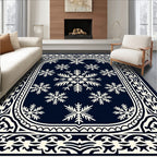 Dark Blue Snowflake Bordered Rug