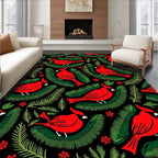 Bold Red Cardinal Evergreen Branch Rug