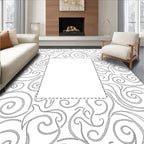 Ornate Swirling Gray Line Art Rug