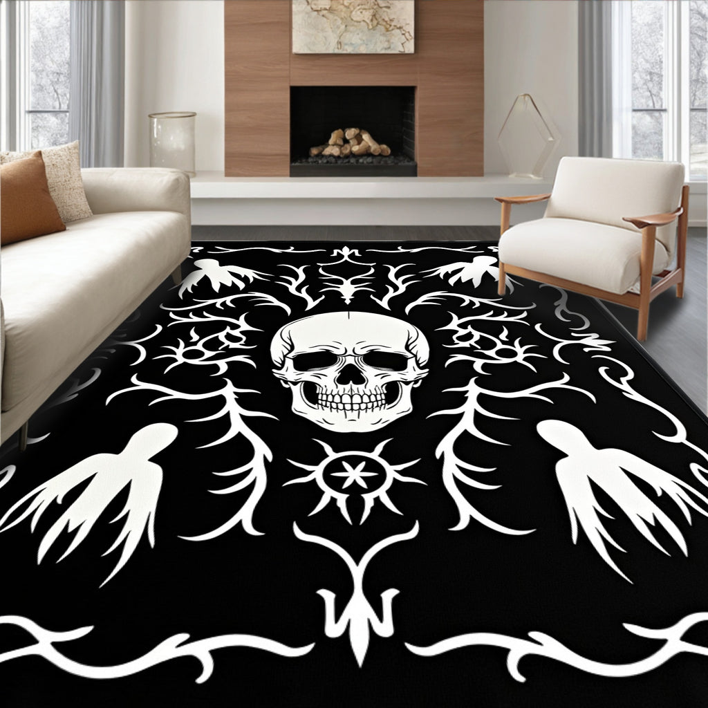 Gothic Black White Skull Ghost Art Rug