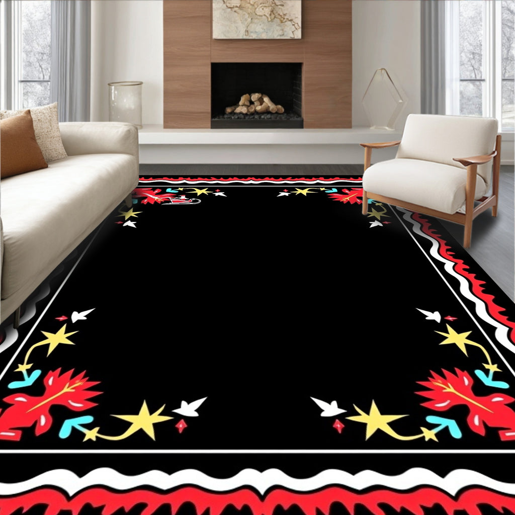Whimsical Santa Sleigh Star Red Rug