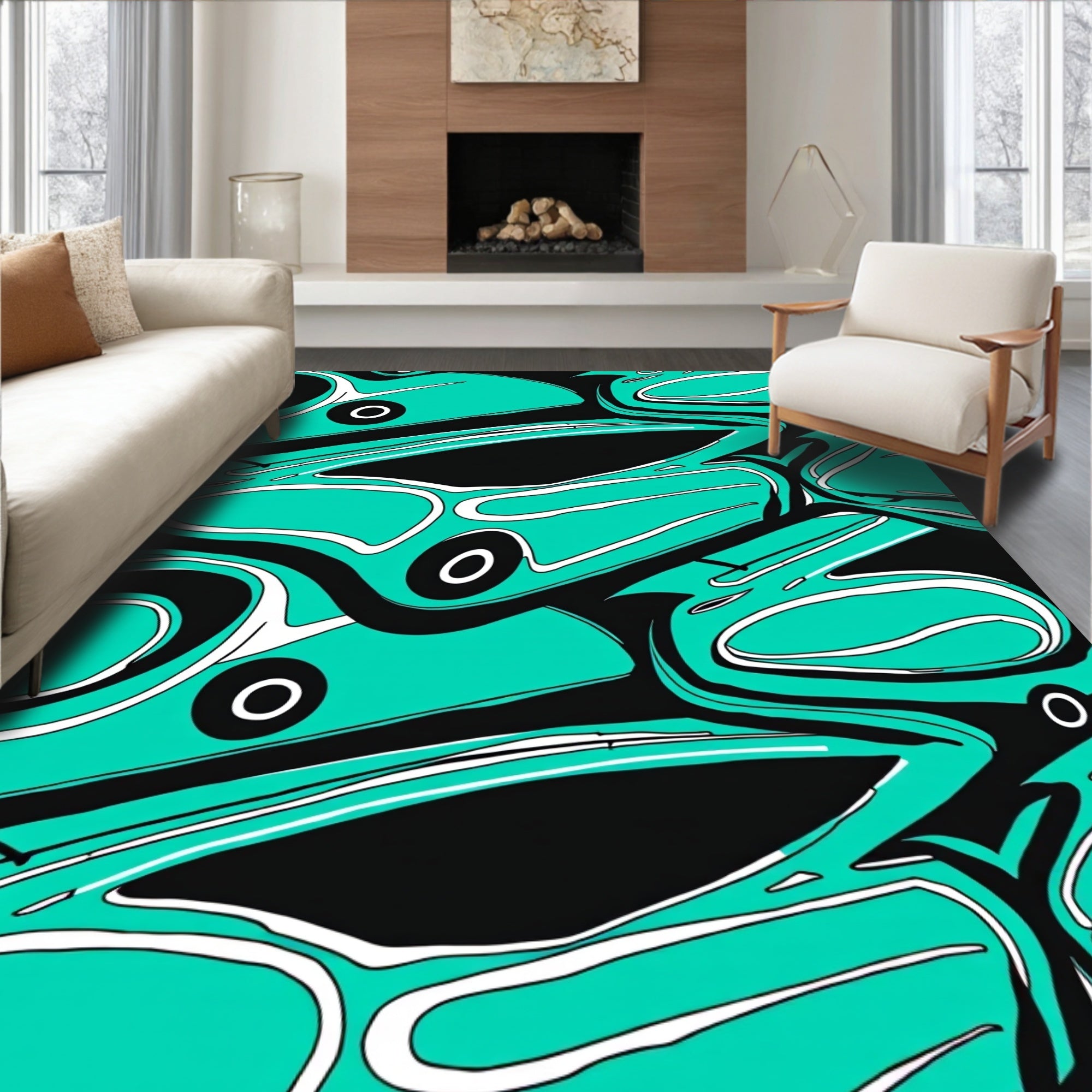 Bold Teal Abstract Swirls Rug