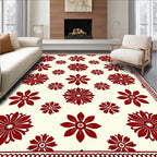 Deep Red Floral Medallion Ivory Rug