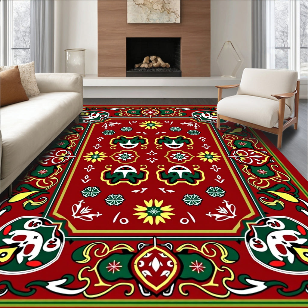 Red Green Yellow Floral Medallion Rug