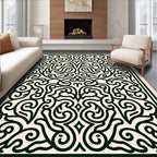 Intricate Black Cream Floral Scroll Rug