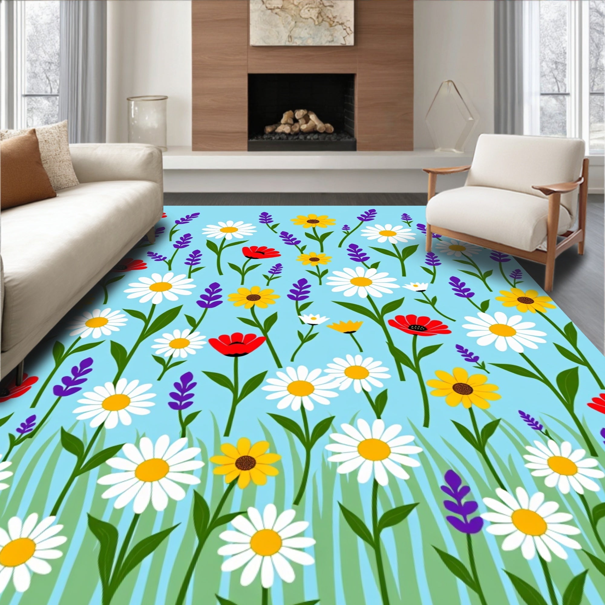 Whimsical Wildflower Meadow Garden Rug