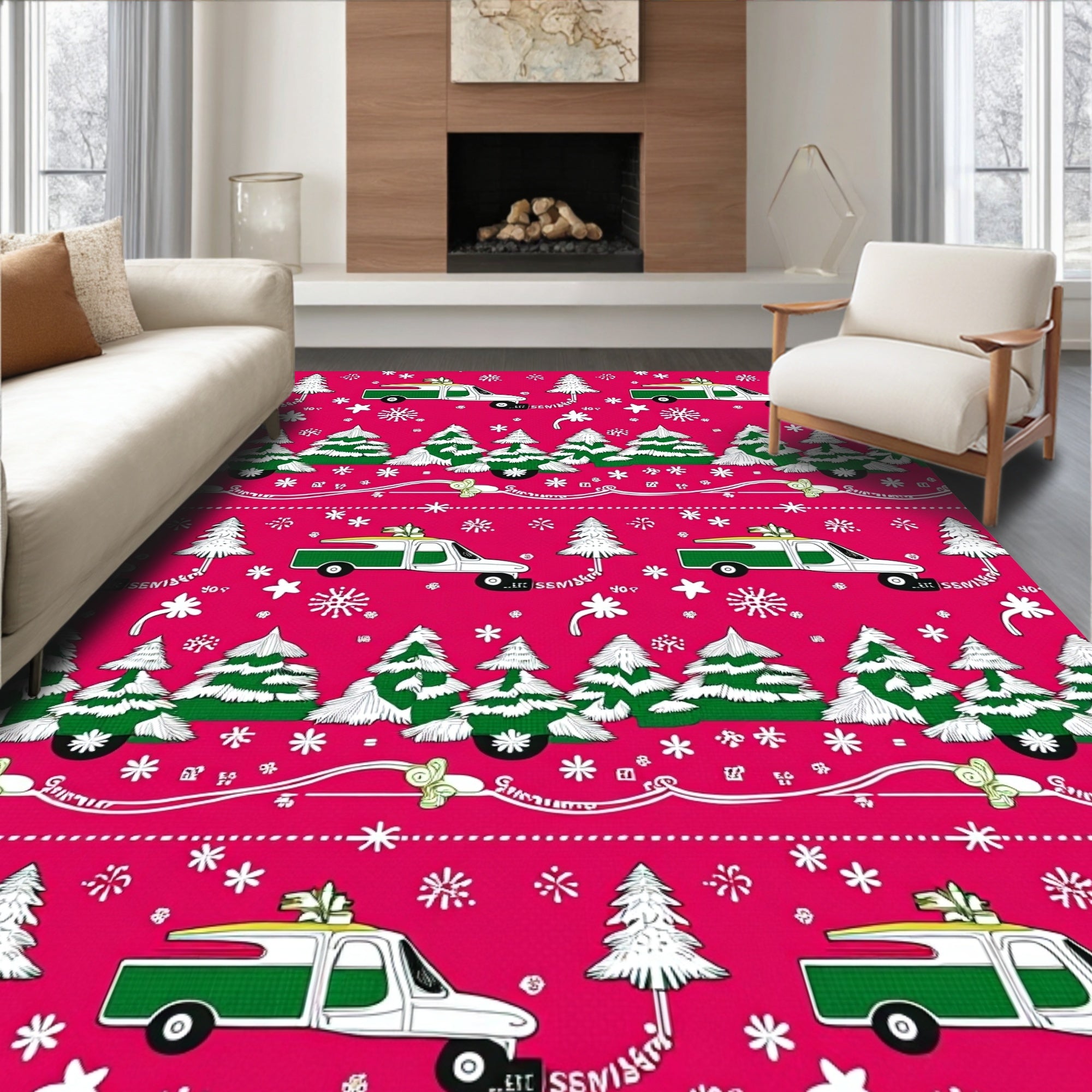 Christmas Trees Trucks Holiday Border Rug