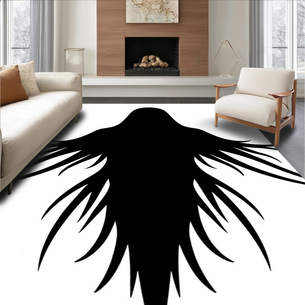 Mysterious Black Silhouette Winged Figure Rug