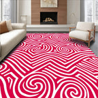 Crimson White Swirl Geometric Rug