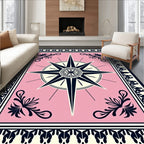 Pink Compass Star Floral Border Rug