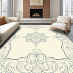 Ornate Navy Floral Scrollwork Border Rug