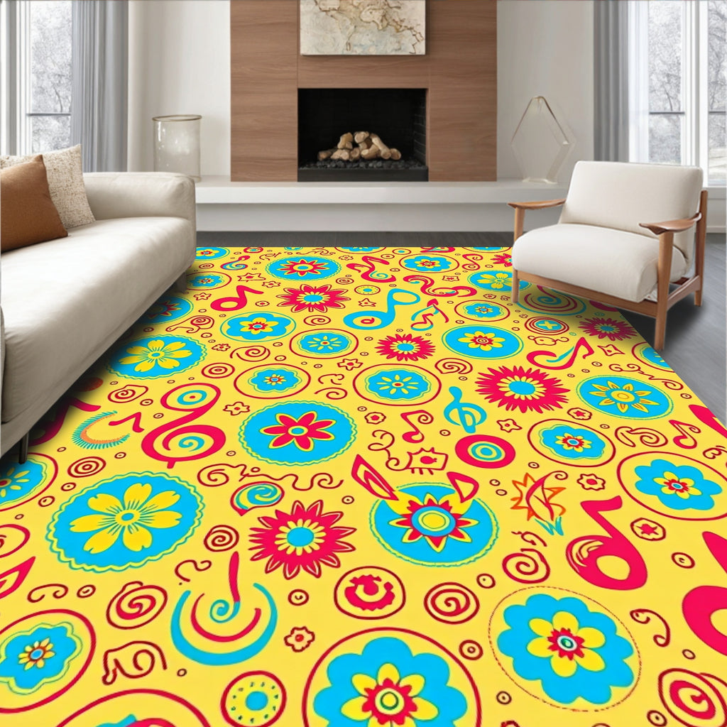 Whimsical Floral And Musical Notes Rug