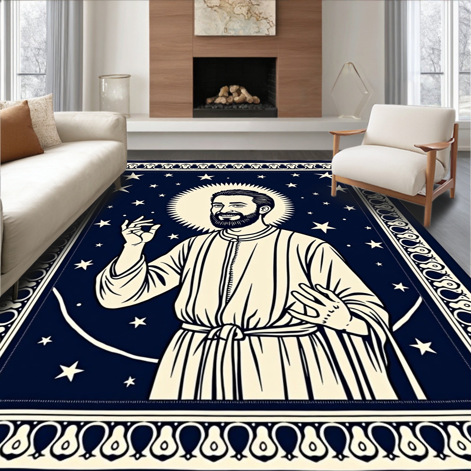 Navy Starry Night Saint Portrait Rug