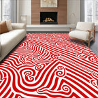 Bold Red Swirls Diagonal Stripes Rug