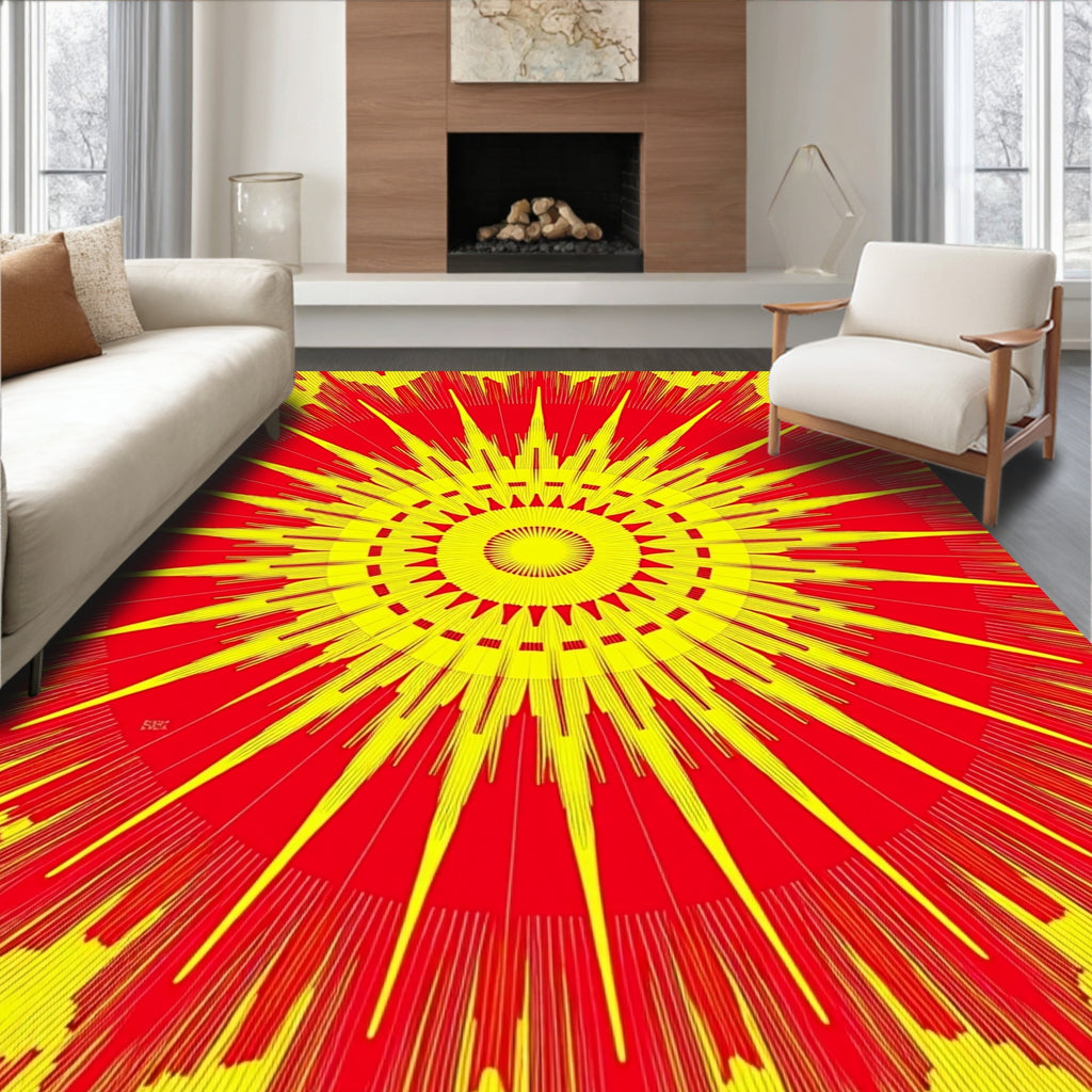 Radiant Sunburst Yellow Red Rug