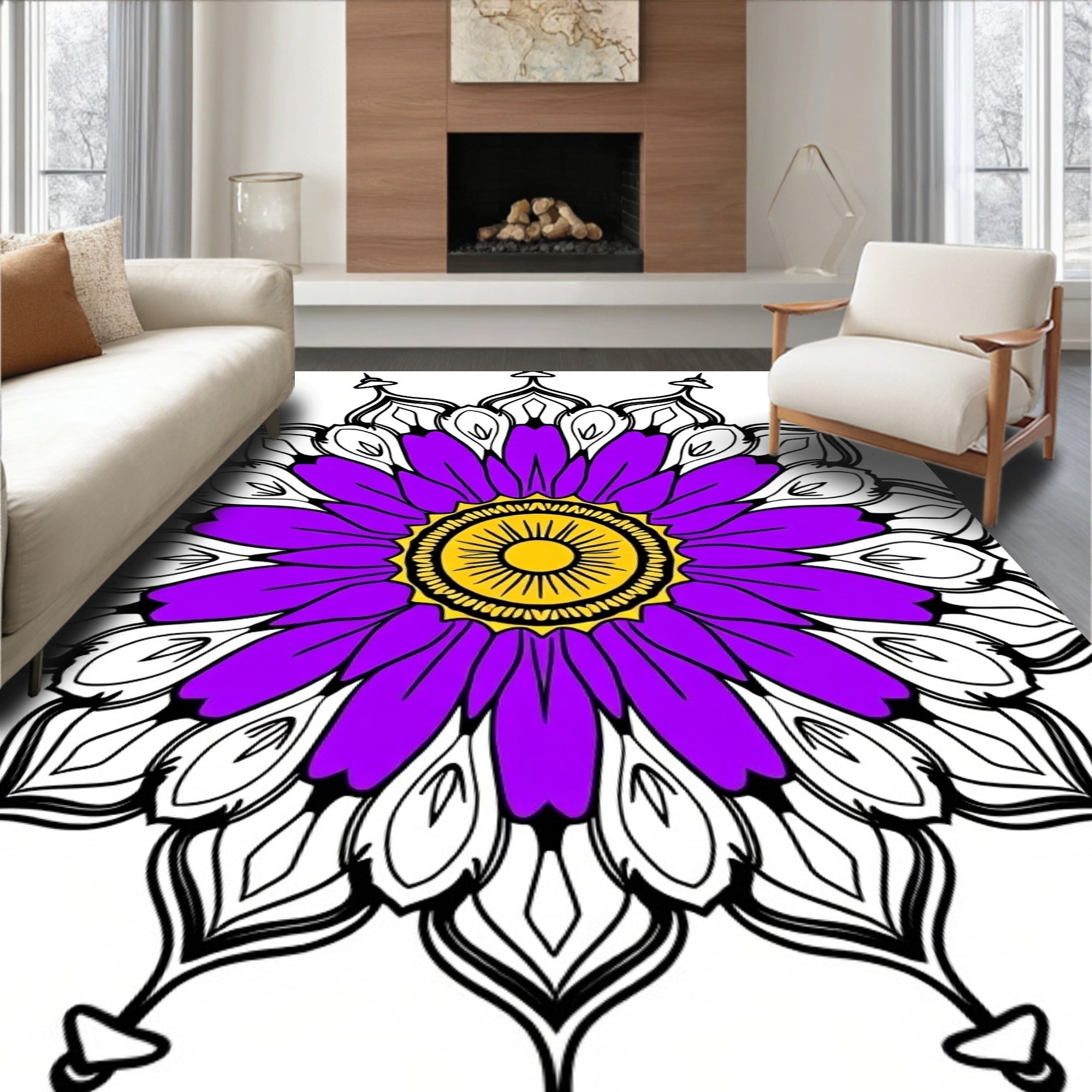 Radiant Purple Sun Mandala Medallion Rug