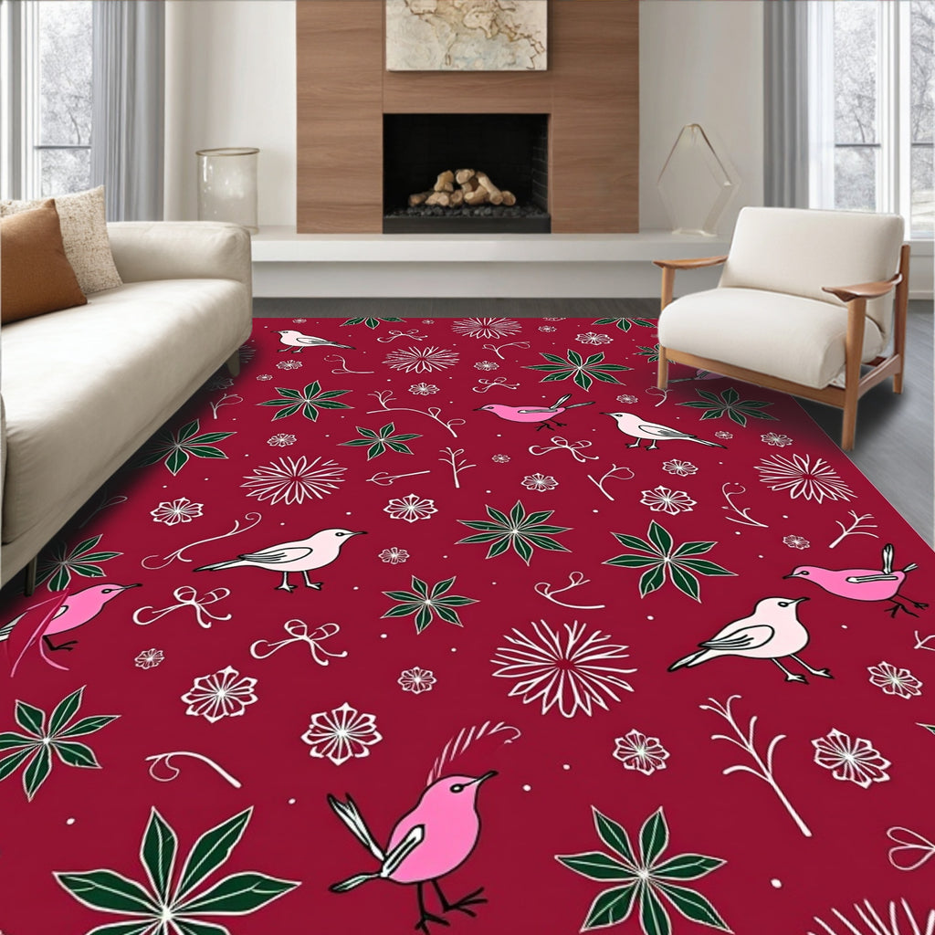 Pink and White Bird Garden Rug