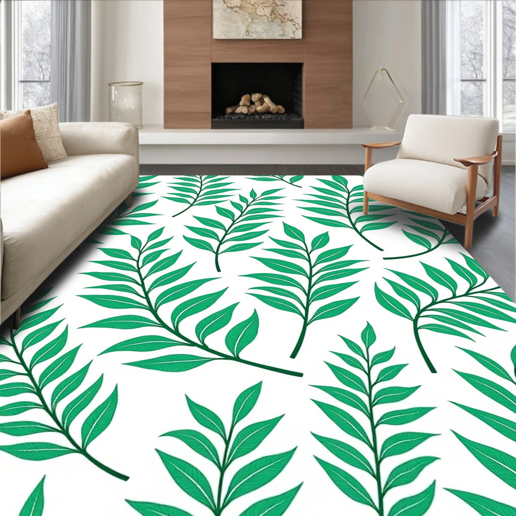 Emerald Verdant Leaf Branch Arrangement Rug