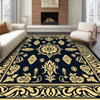 Golden Floral Medallion Navy Rug