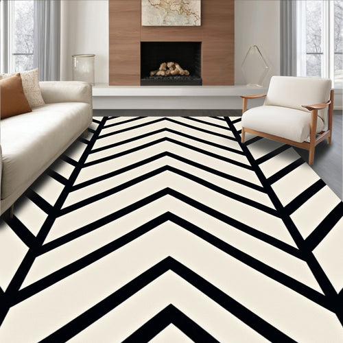 Black Ivory Chevron Geometric Rug