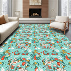 Teal Red Whimsical Figural Forest Rug