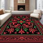 Bold Red Green Animal Floral Arrangement Rug