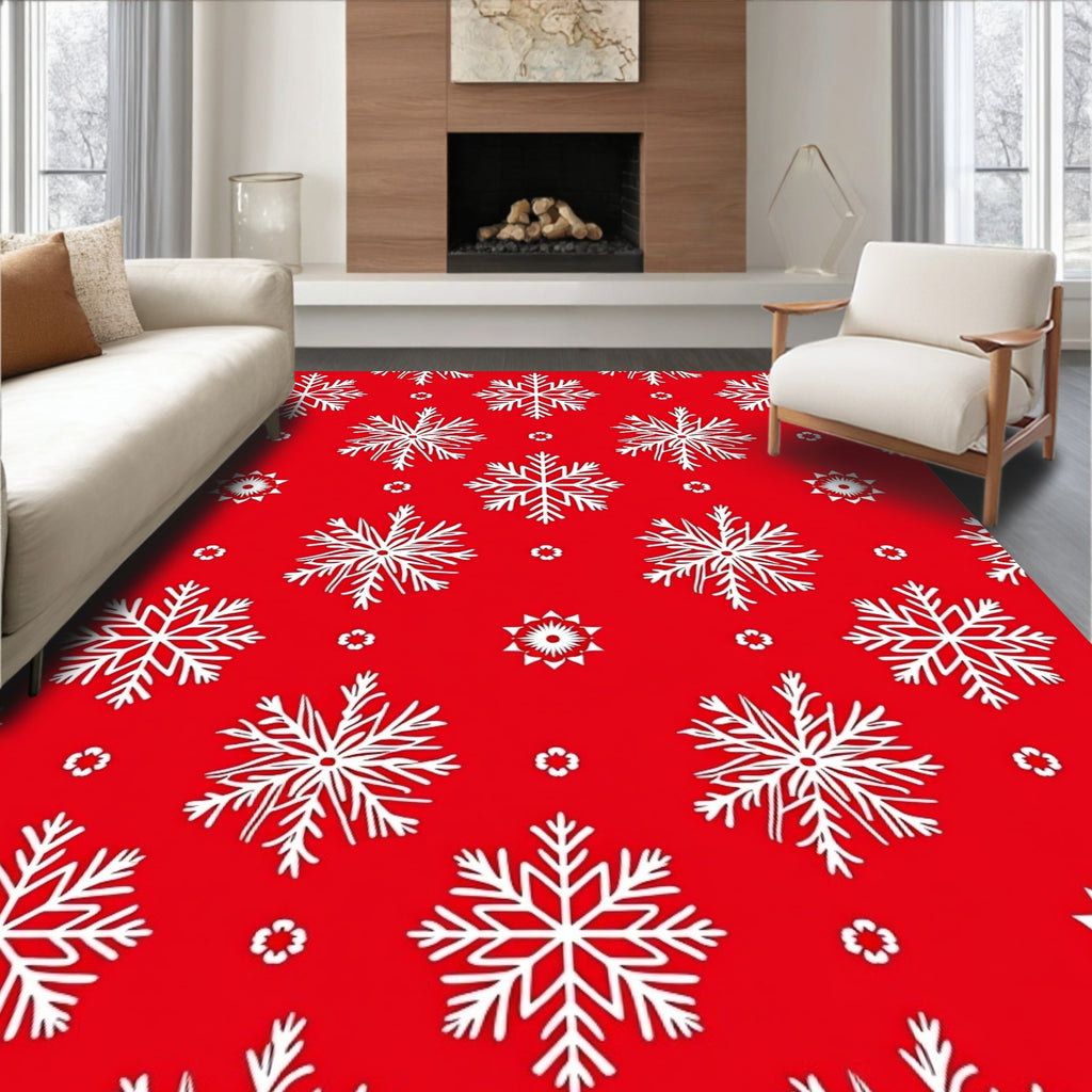 Red White Snowflake Winter Charm Rug