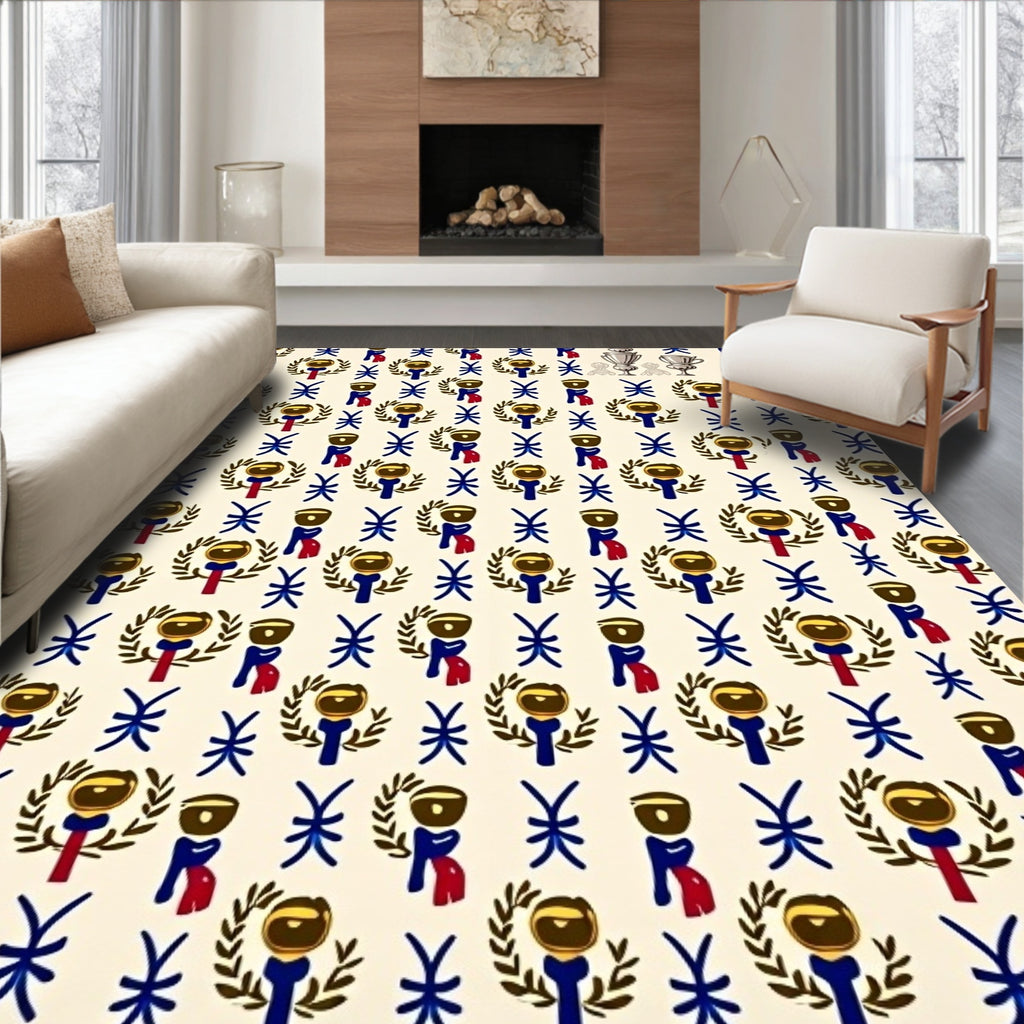 Gold Trophy Blue Ribbon Laurel Wreath Trophies Rug