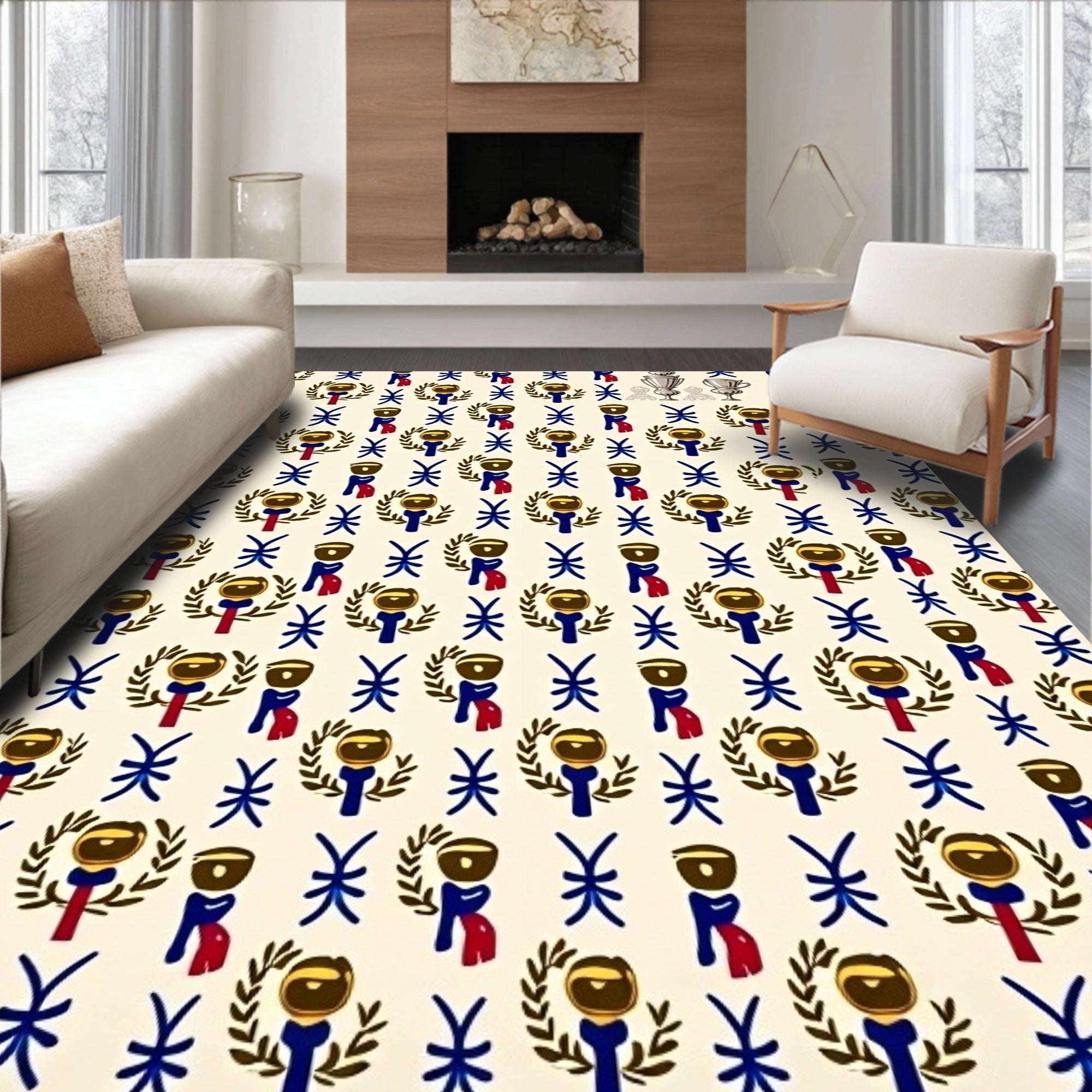 Gold Trophy Blue Ribbon Laurel Wreath Trophies Rug
