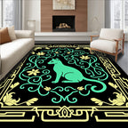 Art Deco Teal Cat Floral Frame Rug