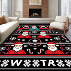 Festive Santa Claus Candy Cane Snowflakes Rug