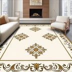 Cream Gold Scroll Floral Medallion Rug