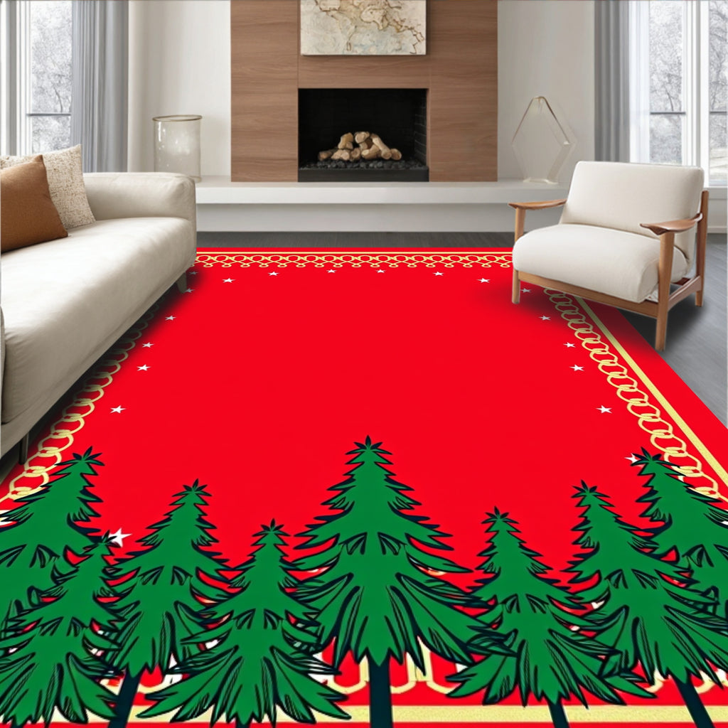 Red Festive Forest Chain Border Rug