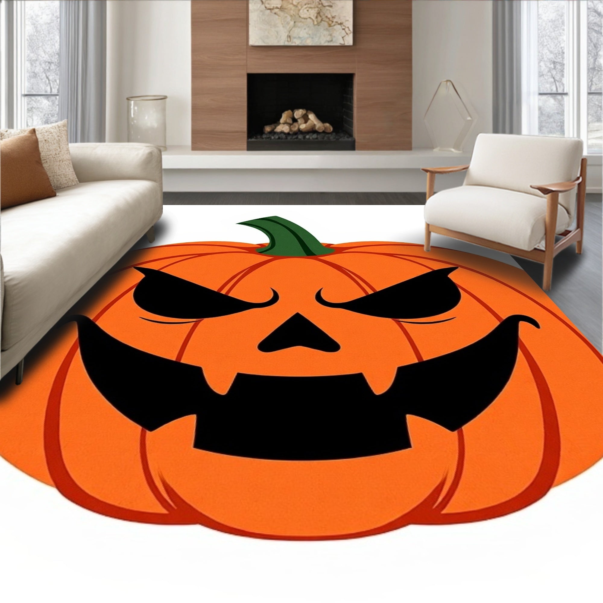 Spooky Orange Jack O Lantern Face Rug
