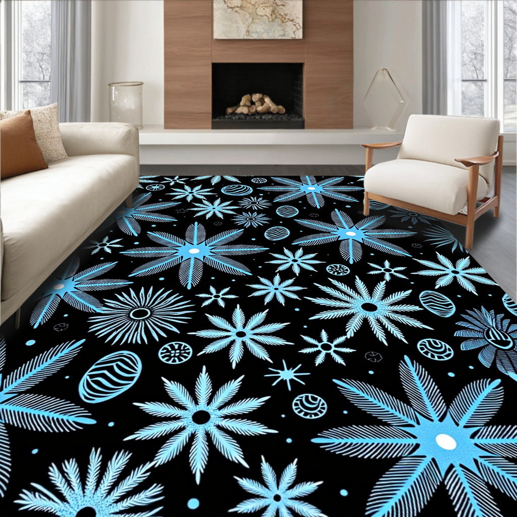Sky Blue Starburst Floral Collage Rug