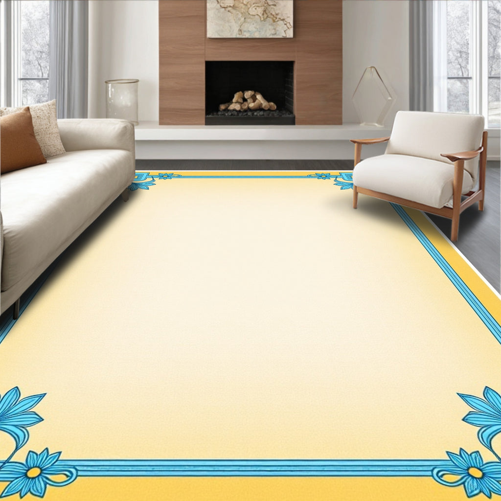 Golden Sky Blue Floral Border Rug