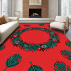 Festive Emerald Wreath Red Background Rug