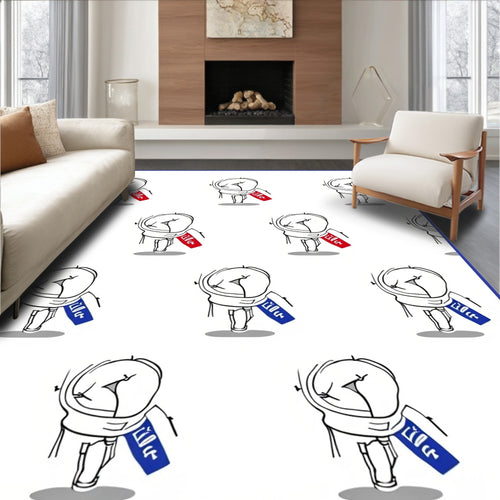 Abstract Red Blue White Figurative Rug