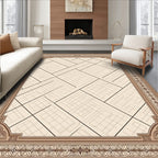 Subtle Beige Linear Geometric Border Rug