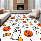 Happy Orange Pumpkin Ghost Candy Rug