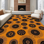Bold Black Sunbursts Orange Medallion Rug